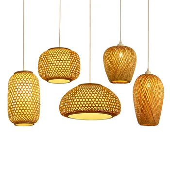 American vintage 240 volts home decor handmade bamboo weave chandelier pendant lamp