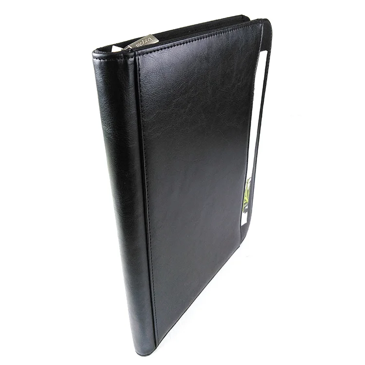 Office Conference Custom Size Embossing Presentation File Paper Folder Portfolio logo Document File Bag Zipper Closer PU Leather
