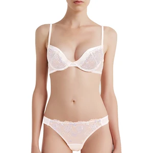 Embroidery Lace Satin Underwear Bra Set Elegant Women High Quality Custom Lace Bra and Panties Soft Cup Bra & Brief