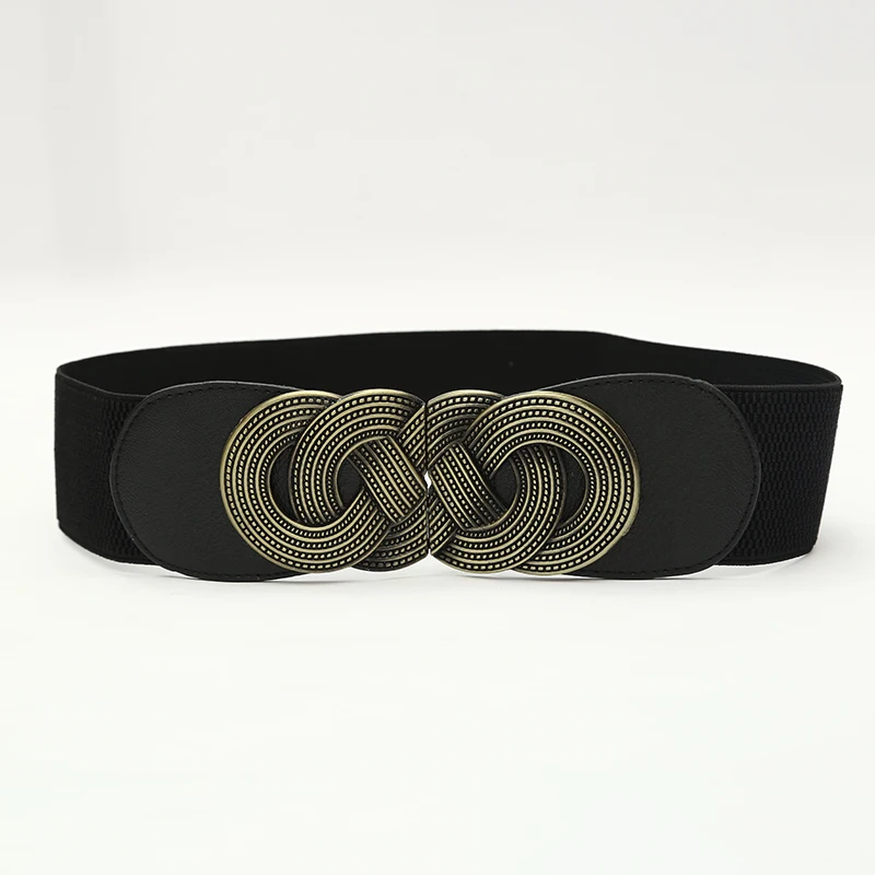 Wholesale Metal Interlock Buckle Elastic Waist Belt Basic Wide tretchy Cinch Belt for Dress Vintage Waist Belt,12 Pieces