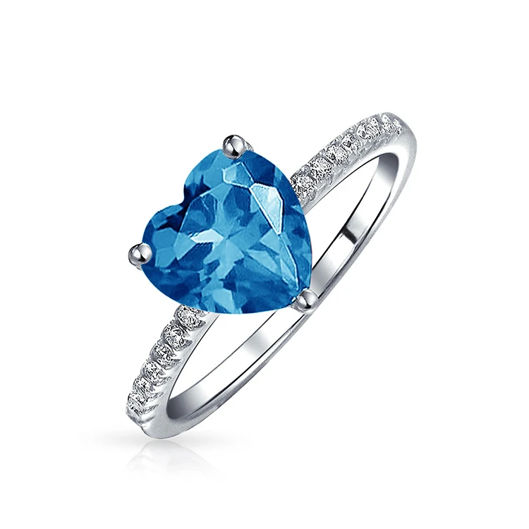 Women's Heart-Shaped Blue CZ Promise Ring - 925 Sterling Silver Band (Sizes 3-12)