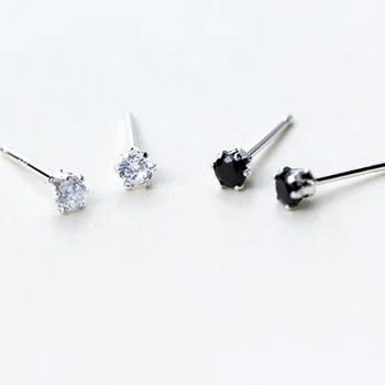 Factory Price 100% 925 Sterling Silver Fashion Minimalism Black Zircon Crystal Stud Earring Fine Jewelry for Female