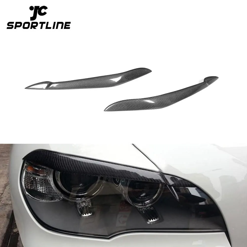 Pair Eyebrows Carbon Fiber Headlights Eye Lids Cover For Bmw X5 E70 07