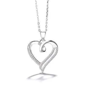 Engagement Gift Jewelry 925 Sterling Silver CZ Diamond Heart Pendant Necklace