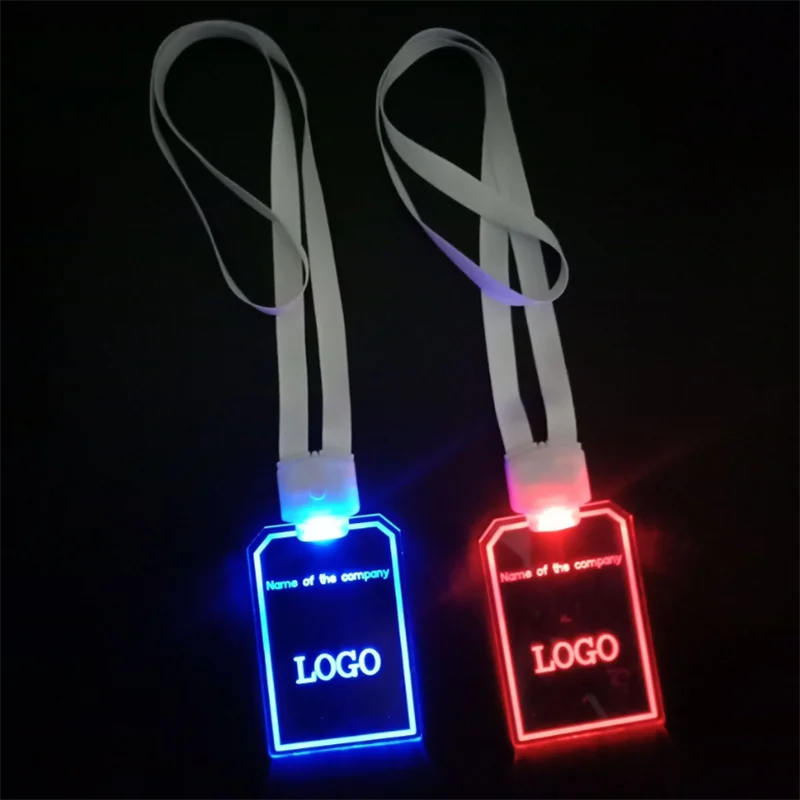 Custom Crystal Acrylic Led Light up ID Card Holder Lanyard With Plastic Holder