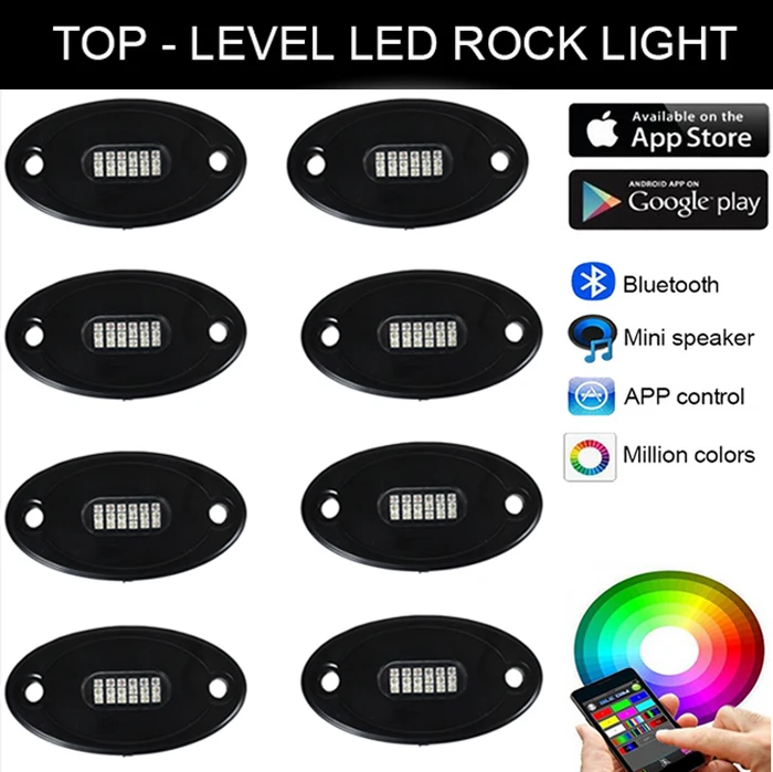 Cellphone Control App Control With 8 Pods Lights Under Cars Off Road Truck Suv Atv Rgb Led Rock Light
