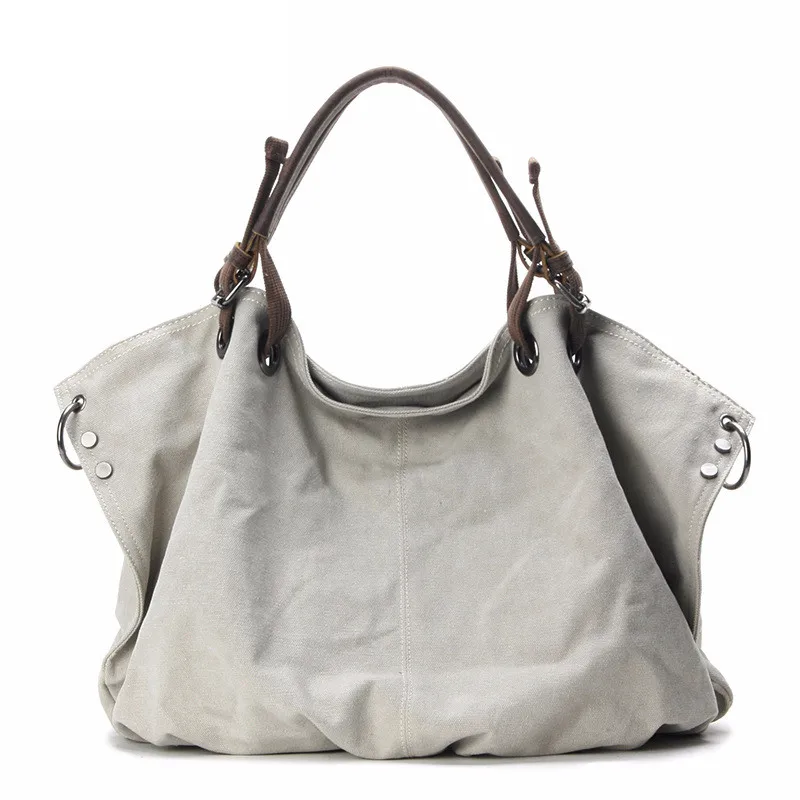 Large fashion leather canvas tote crossbody bag women