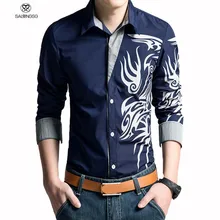 2015 Brand Men Shirt Dragon Printing Slim Fit Casual Shirt White Mens Dress Shirts Casual Shirts Long Sleeve S XXXL camisas