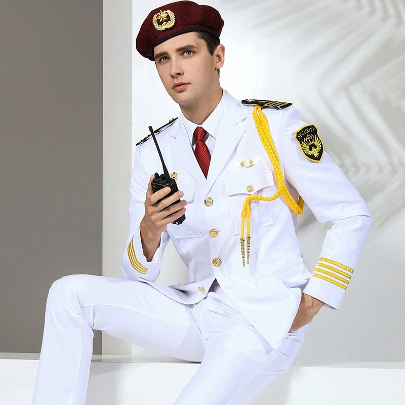 White Men's Security Guard Dress Uniform Polyester/Viscose Material Anti-Wrinkle & Breathable
