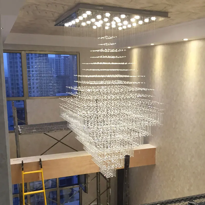 Modern Crystal ceiling LED light stairs crystal chandelier ceiling lamp for hotel ETL86100