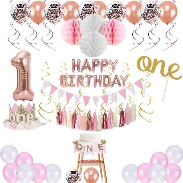 First Birthday Girl Decorating Princess Theme Decorating Girl Kit  Pink/white/rose Gold - Buy Balloons,Birthday Party,Girl Party Product on  
