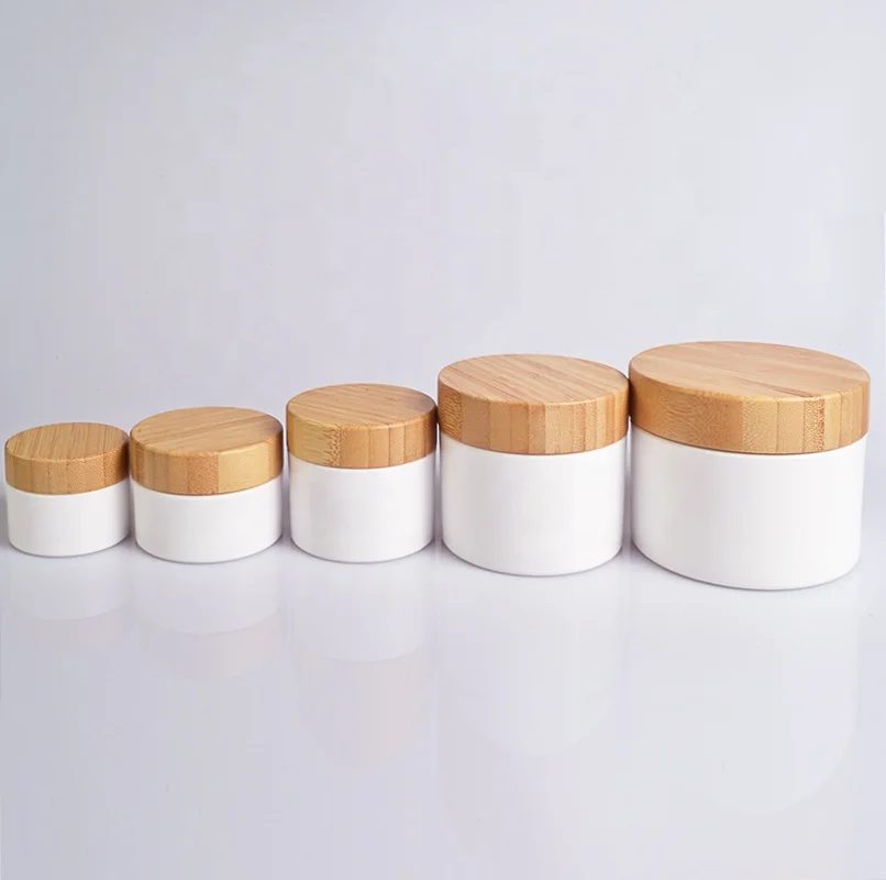 Luxury cosmetic 20g 30g 50g 100g 150g PP plastic skin care cream jar with bamboo wood cap