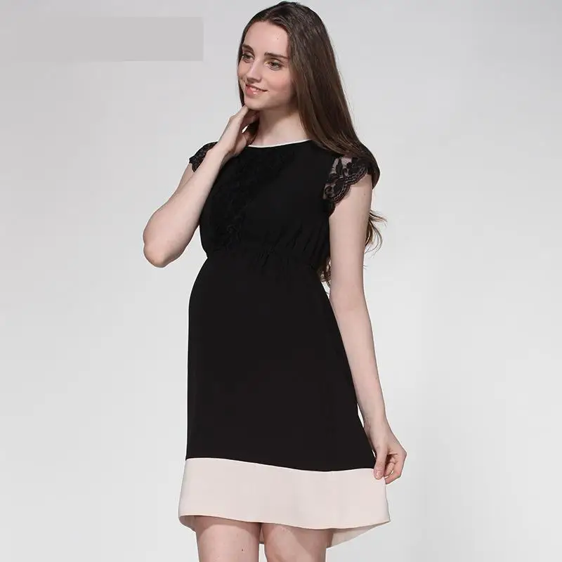 Spring Summer New Pregnant Woman Maternity Dress Clothing Clothes Beauty Lace Stitching Color Large Size