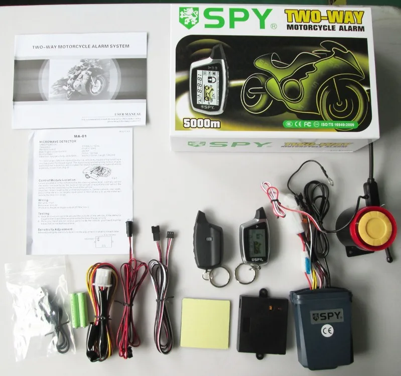 Smart SPY Audio 2-Way Alarm with Waterproof Remote Starter System Easy Installation on Motorcycles and Motorbikes