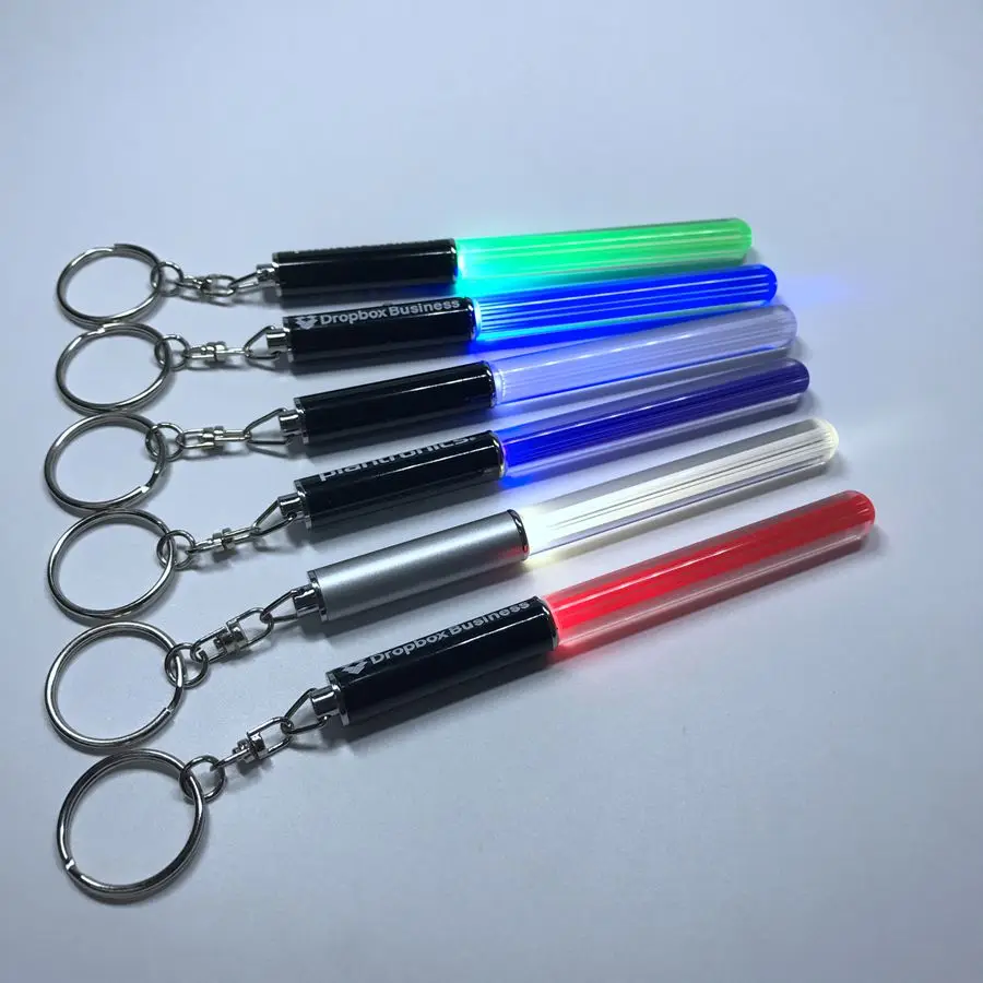 Customized Logo Acrylic LED Lightsaber Keychain Colorful LED Flashing Light Stick Keychain for Promotional Gifts