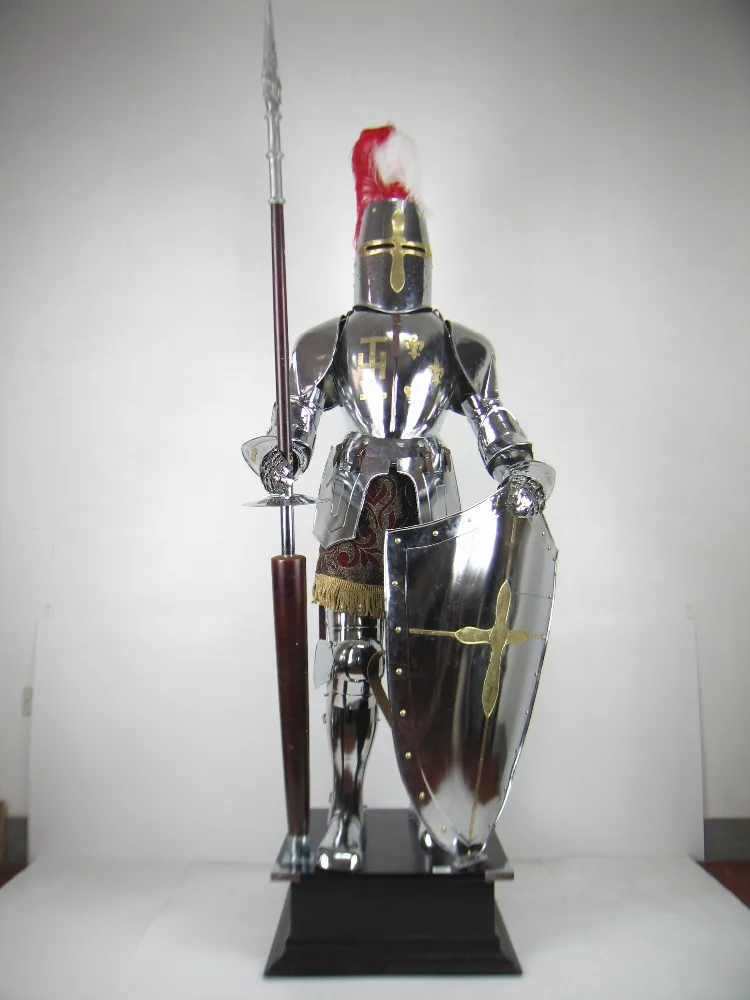 Bronze Armored Knight and Horse with Jousting LanceMedieval Sculpture