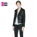 2016 High Street Locomotive Lady New Autumn Turn down Collar PU Leather Jackets Women Zipper Pocket