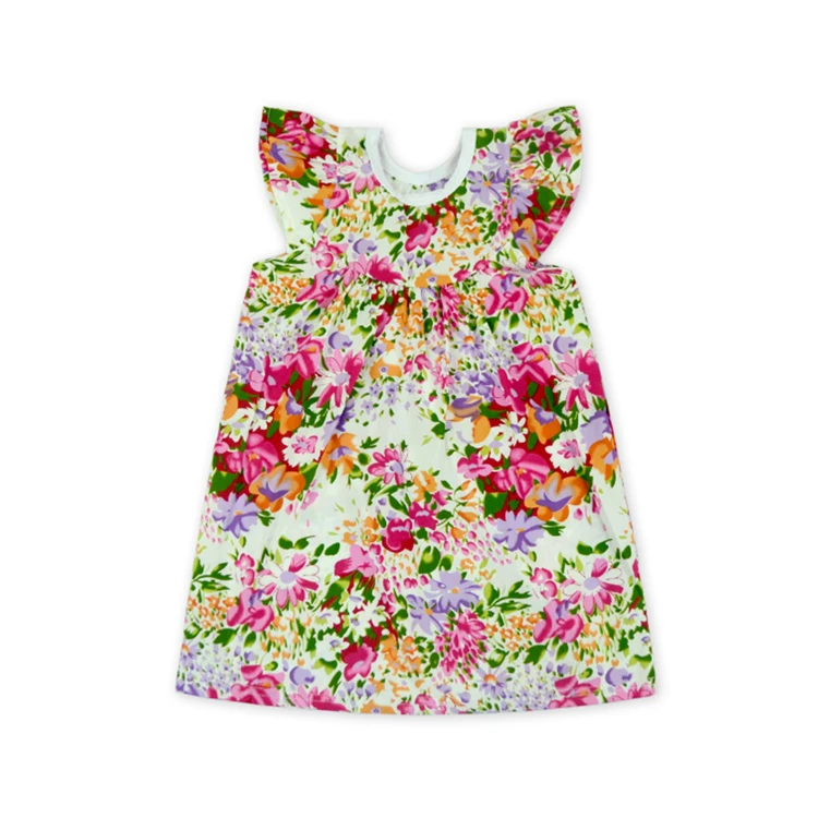 Горячие продажи многоцветный дизайн хлопка с рукавами-крылышками для маленьких девочек летнее платье