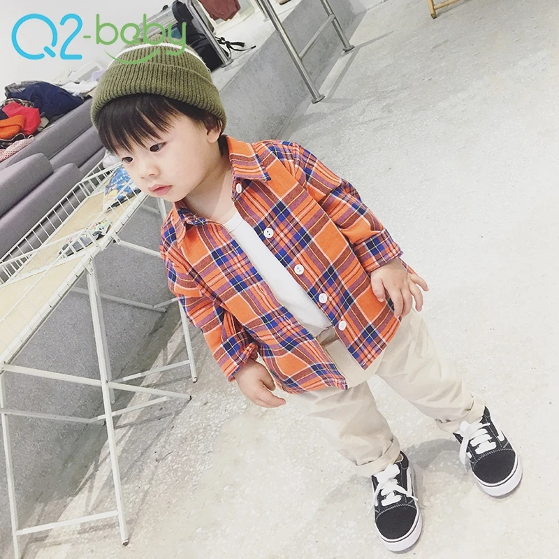 Новая повседневная клетчатая рубашка для младенцев, хлопковая блузка, клетчатая рубашка для маленьких мальчиков, 2316