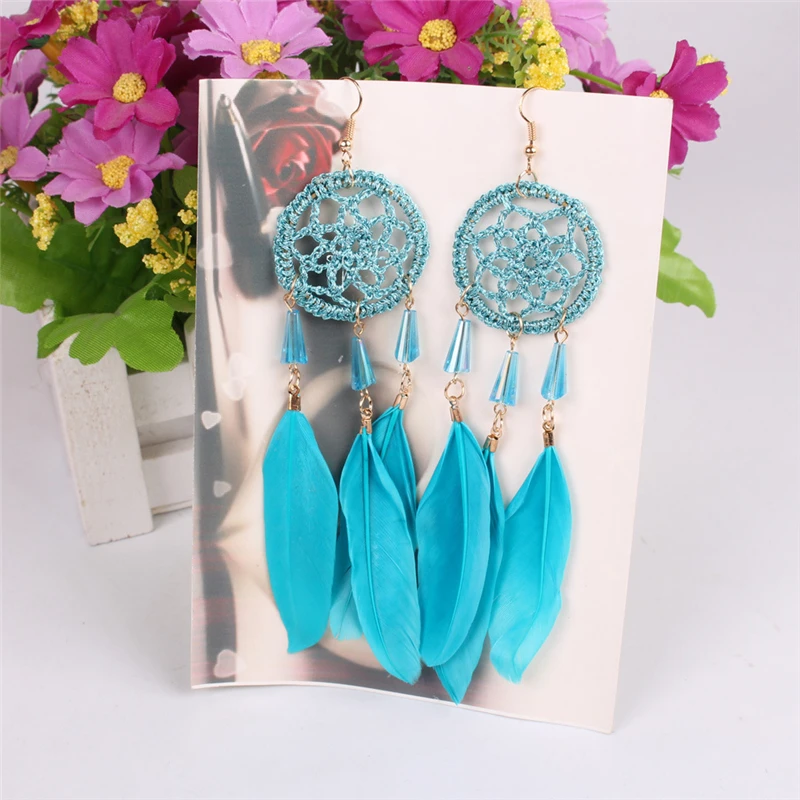 Yiwu Jewelry Dream Catcher 7 Different Colors Feather Hook Earrings