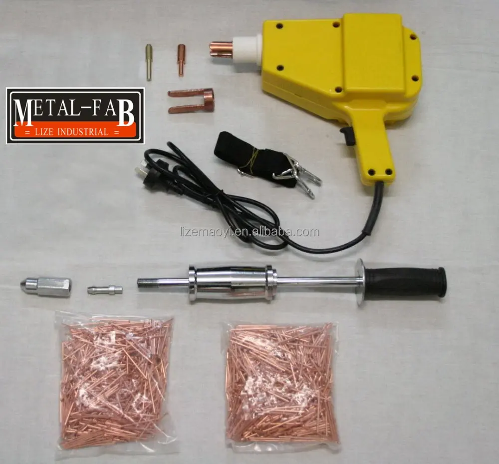 Stud Welder Puller Gun Dent Repair Kit Auto Repair Hammer 110V Straight Pads 