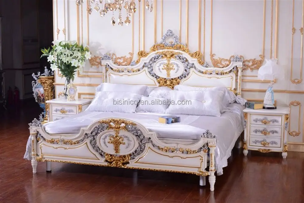 ヨーロッパの手絵画木製の天蓋ベッド、ロマンチックな結婚式の寝室の