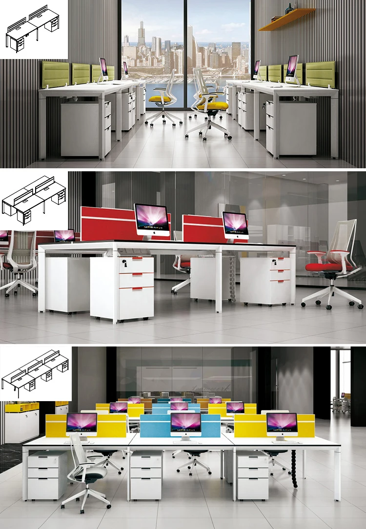 6 4 Person Modern Office Work Station Office Furniture For Staff Employees