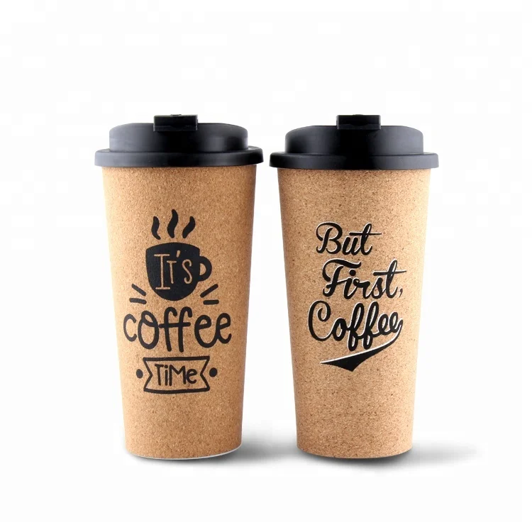 New Products Promotion Portable Reusable Cork Plastic Coffee Mug Coffee Cup  With Lid