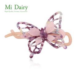 Профессиональные ацетатные зажимы для волос фиолетового цвета с бабочкой для женщин и девочек