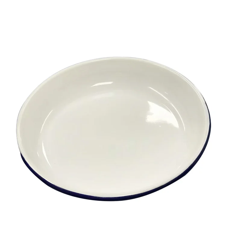 Practical Solid White Color Blue Rim Enamel Loaf Pan