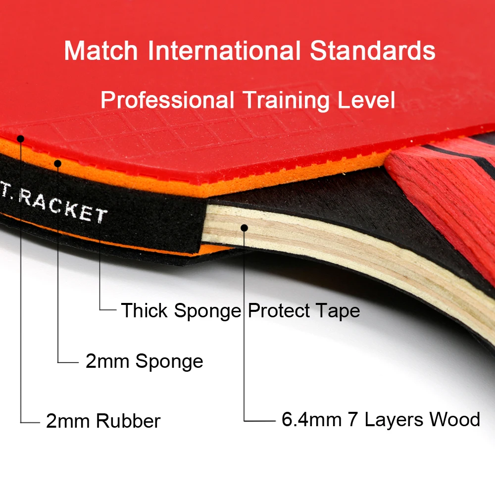 
В наличии международного стандарта 7 слоев деревянный обучение углерода ракетка для пинг понг ракетка для настольного тенниса с 2 мм резиновая губка 