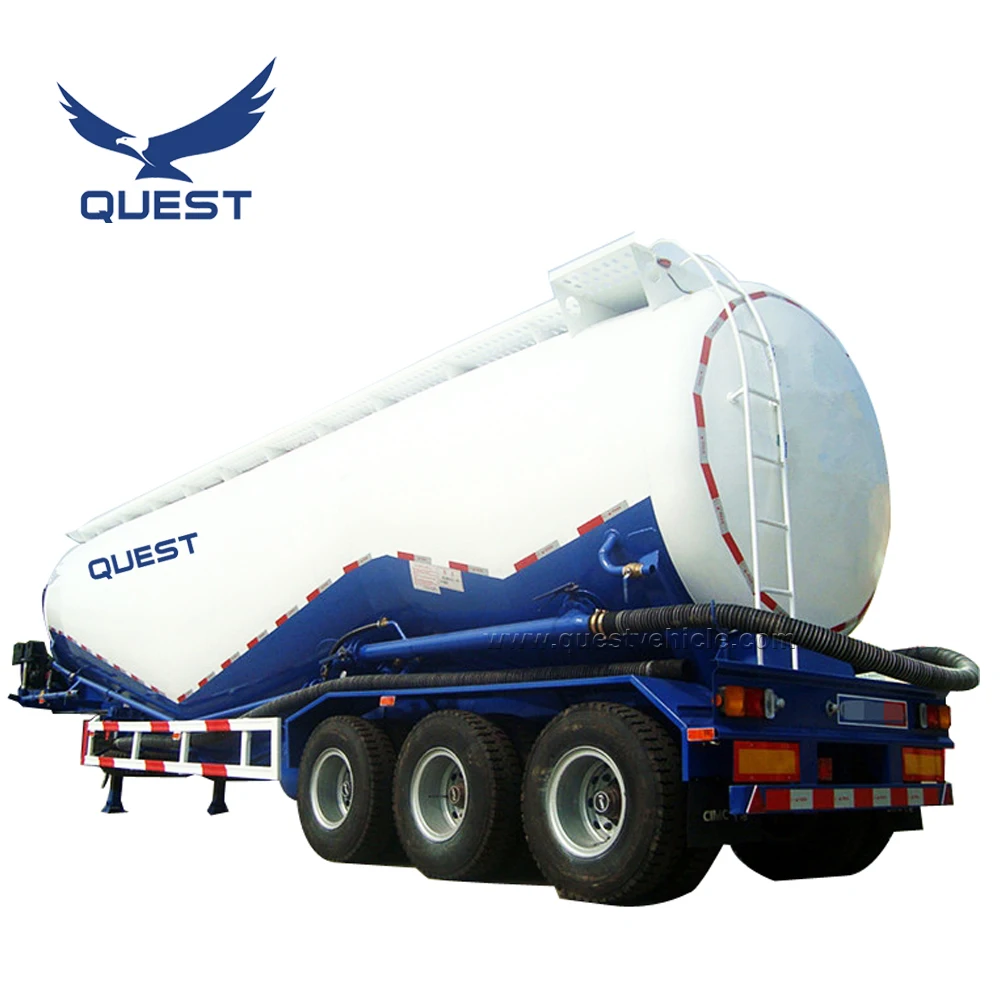 QUEST Tri-axle 60cbm 45cbm 60 Ton 70 Ton Powder Tanker Dry Silo Bulk Cement Bulker tank Semi Trailer for Sale