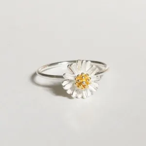 2026 Most Popular American Trendy Style 925 Sterling Silver Handcraft Daisy Flowers Floral Ring Flowers Ring Knuckle Lady Ring