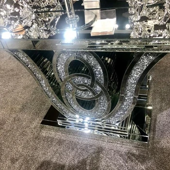 Sparkling modern luxury crushed diamond mirrored console table will wall mirror