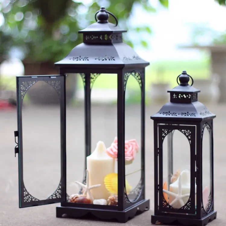 27 Inch Tall White French Style Decorative Metal & Glass Candle Lantern ...