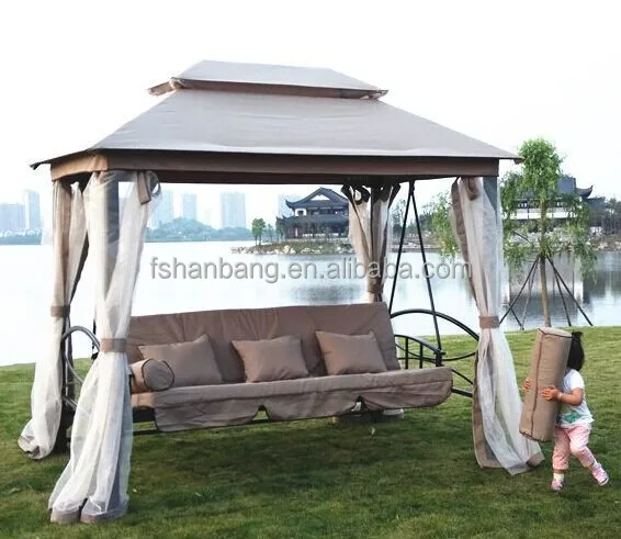 Luxury Two Function Three Seat Outdoor Gazebo Swing Chair Bed with Mosquito Net