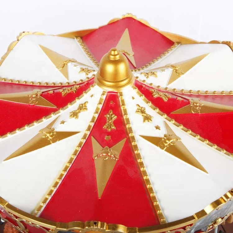 Animated Led Musical Red Noel Christmas Carousel Music Box For