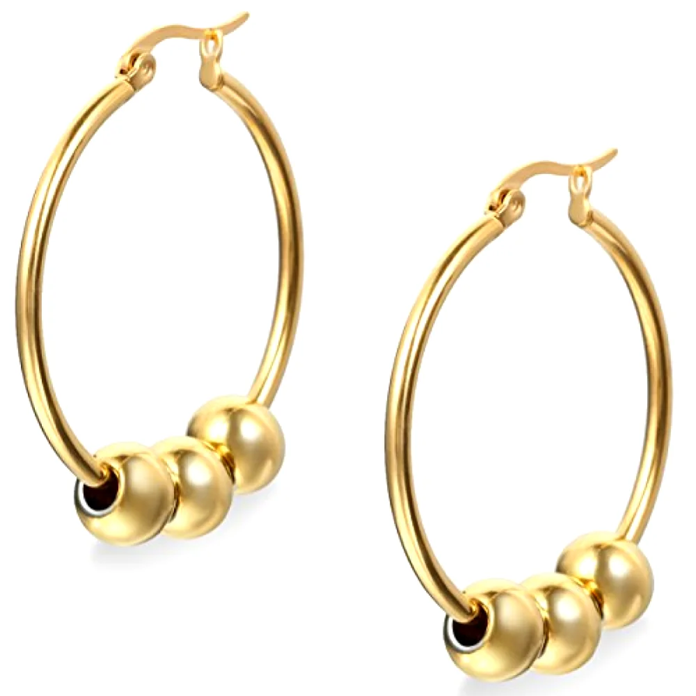 Fashion Surgical Steel Hoop Earrings With Gold Ball