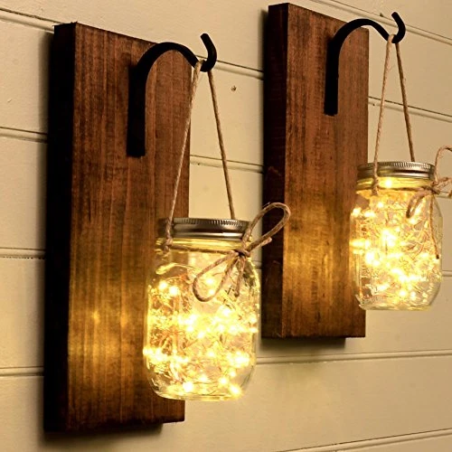 rustic wood mason wall sconce