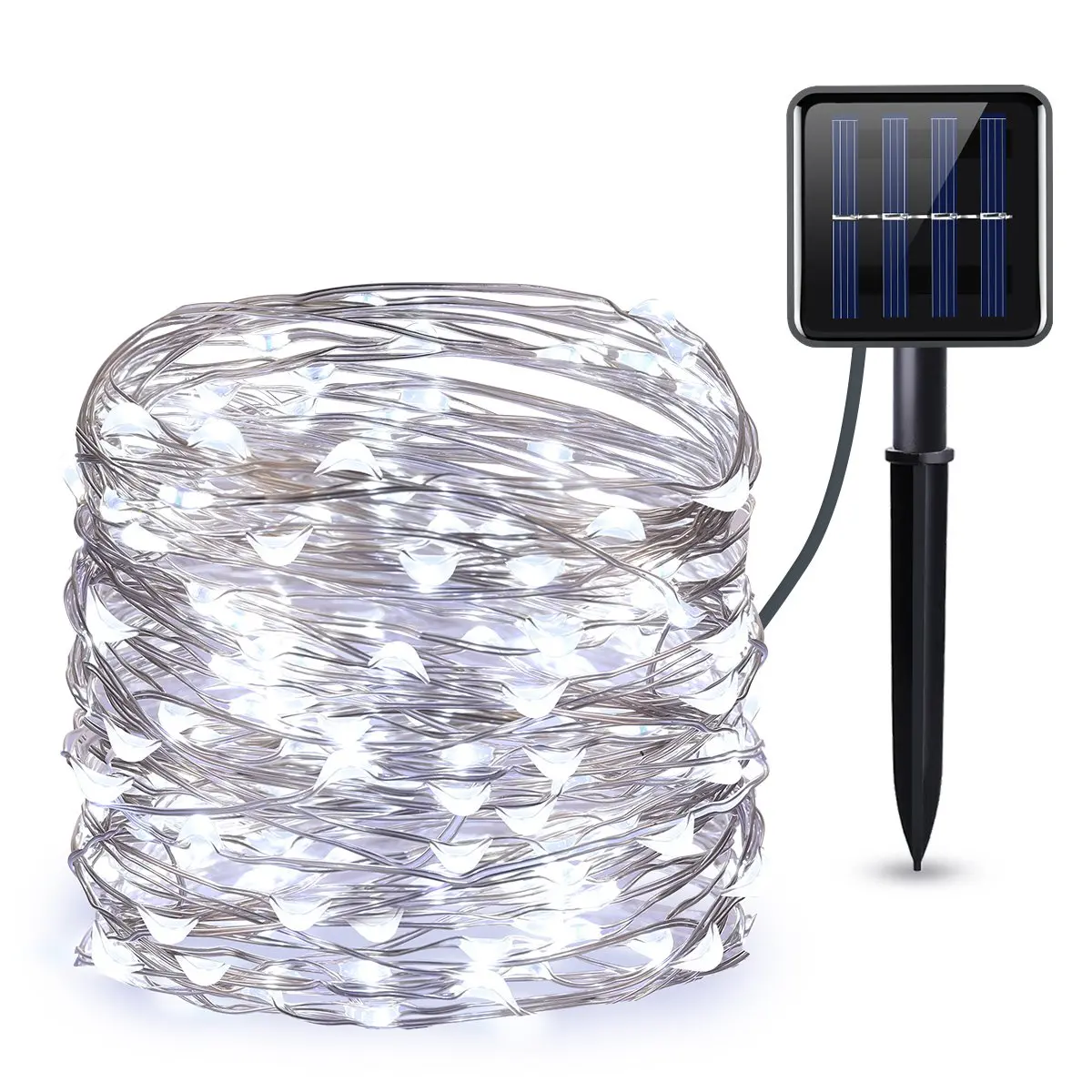 100 200 LED White Solar Powered Garden Fairy String Lights 10M 20M Copper Wire 