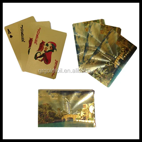 Cartas de pôquer de folha de ouro com padrão de sarja - Burj Al Arab Hotel