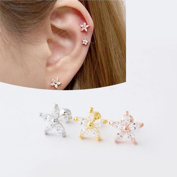 Fast Dispatch Flower CZ Cheap Helix Cartilage Earrings Studs