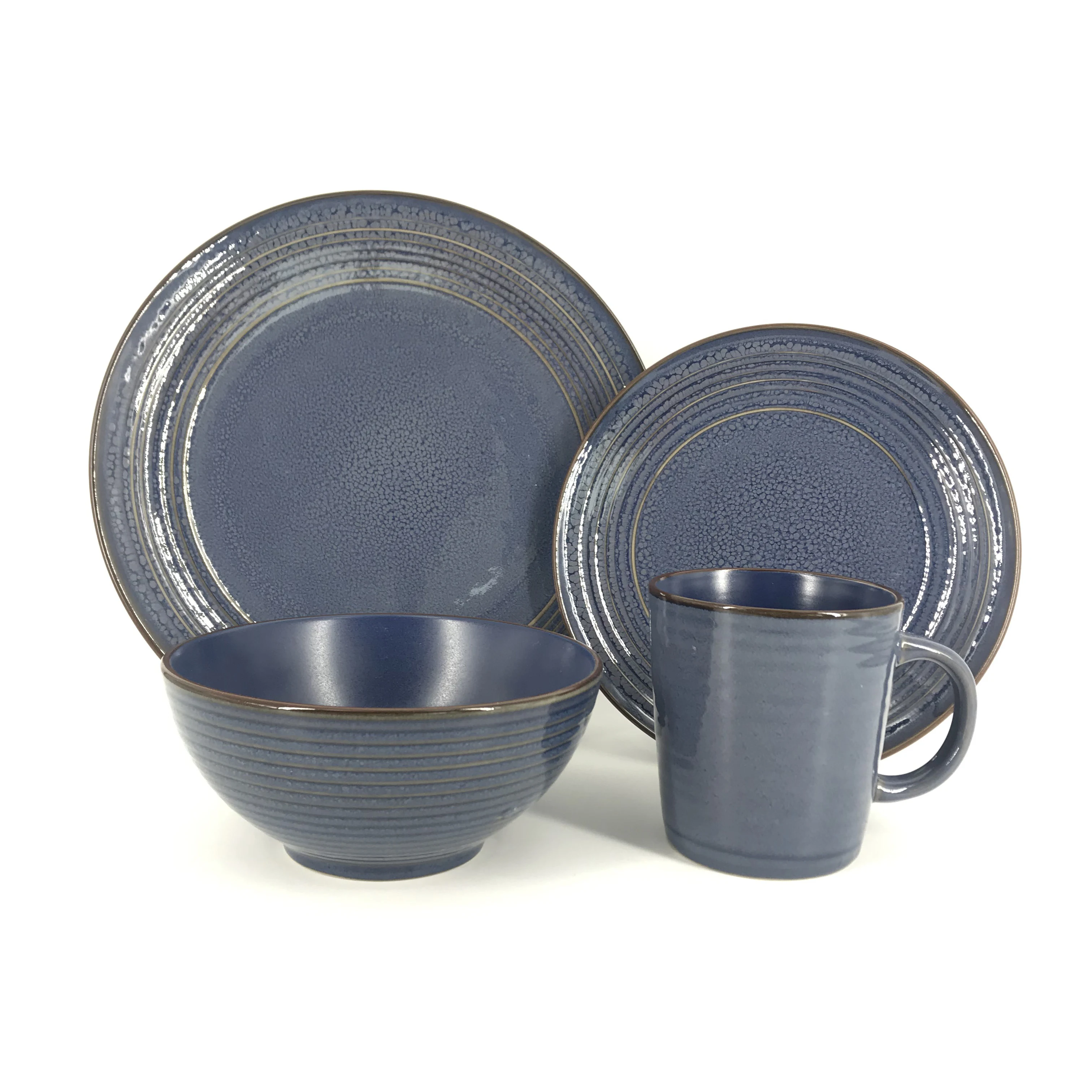 stoneware solid color reactive glaze embossed dinner set for 4