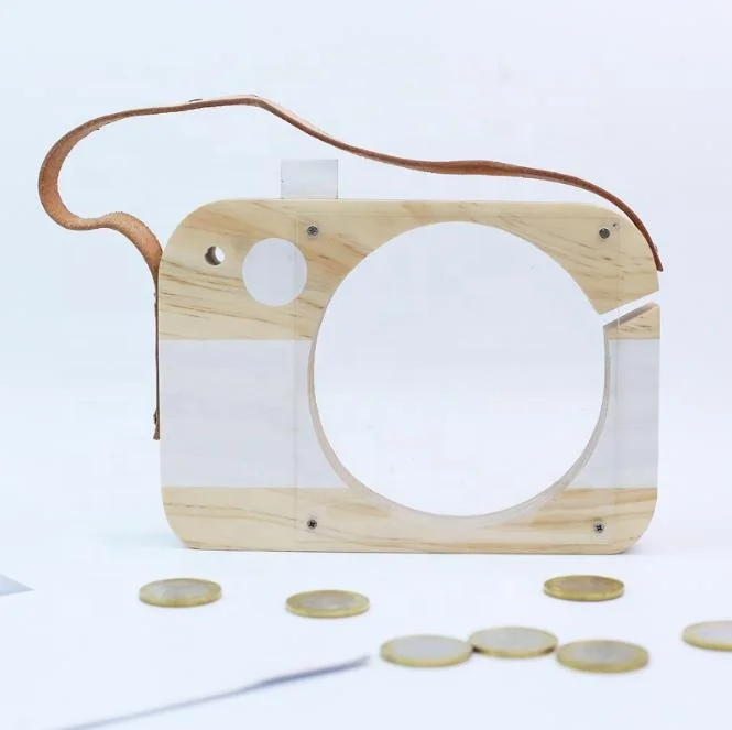 Деревянное ремесло, прозрачная Копилка в форме камеры, деревянное украшение для детской комнаты, коробка для экономии денег
