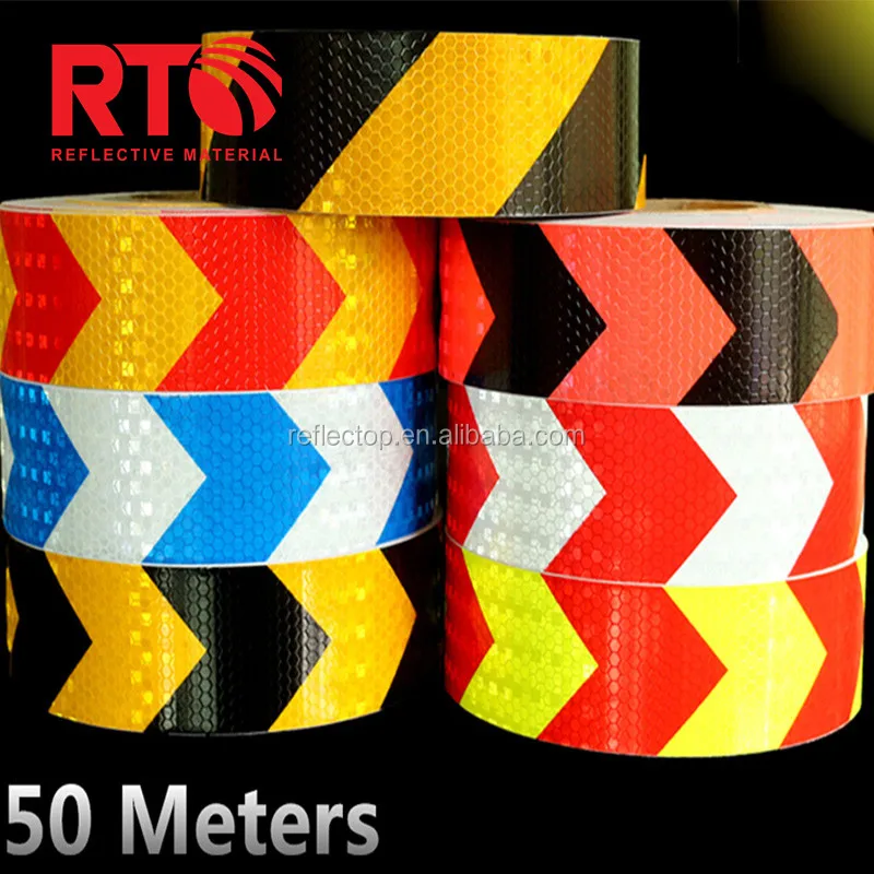 Honeycomb PVC Self Adhesive Red White Yellow Black Arrow/Twill Reflective Tape Sticker for Trucks Safety factory