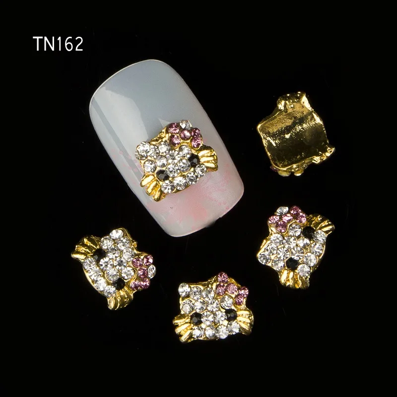 10pcs Glitter Kitty cat Rhinestones 3d Nail Art Decorations Alloy Nail Sticker Charms Jewelry for Nail