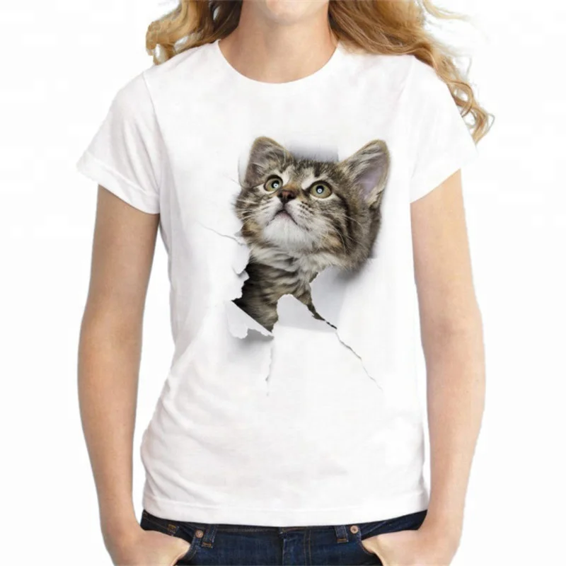 Z Tops Camiseta Con Estampado De Gatos 3d Para Mujer Manga 