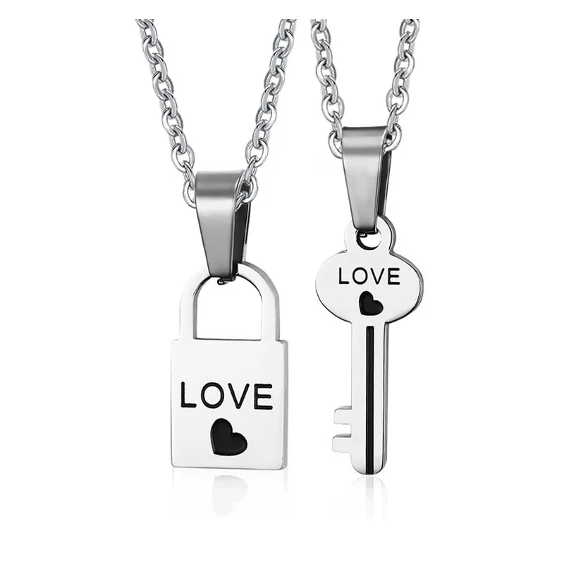 Source Silver key and lock necklace meaning couple necklace on m