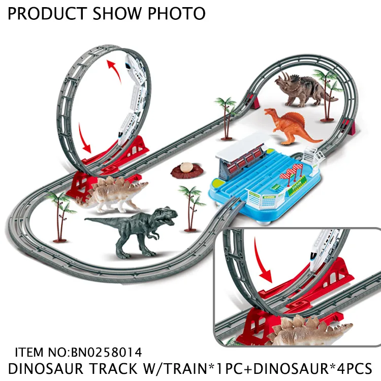 Dinosaur Tracks Car Toy Magic 360 Loop Tracks  With Dinosaur, Train,house