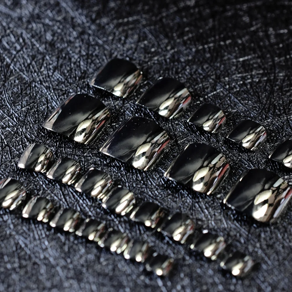 Темное серебро пальцы ногтей зеркало серого и серебряного цветов накладные ногти для ног блестящие 24 шт. женские Маникюрные Типсы